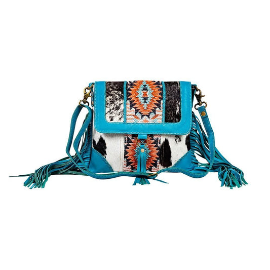 Myra Bag Shoulder Bag for Women Western Upcycled Hairon Canvas & Leather Tassel