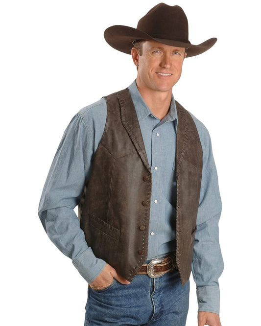 Scully Men's Whipstitch Lamb Leather Vest - Brown Buff