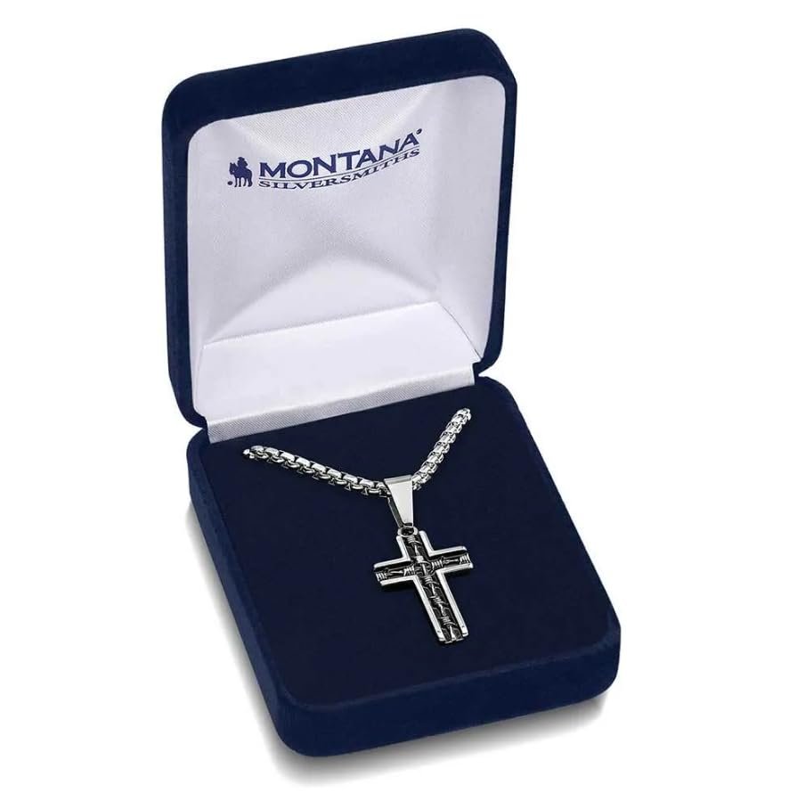 Montana Silversmiths Necklace Men Barbed Wire Cross Pendant 24" NC5602
