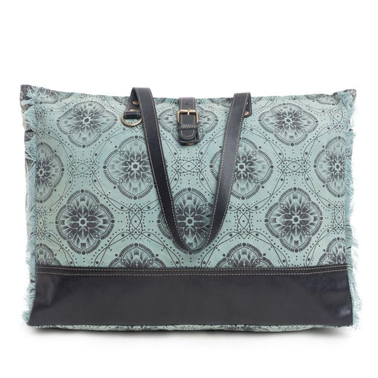 Myra Bag Women's Western Leather Weekender Bag Canvas Upcycled Shoulder Handbag
