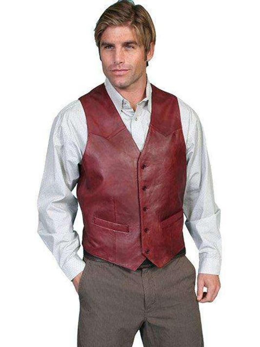 Scully Men's Lamb Leather Western Vest - Black Cherry