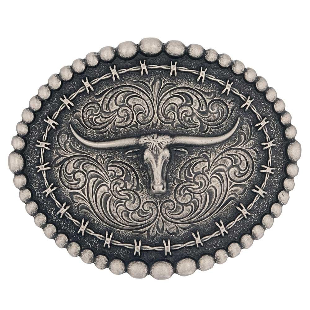 Montana Silversmiths Barbed Wire Longhorn Belt Buckle