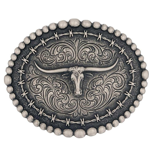Montana Silversmiths Barbed Wire Longhorn Belt Buckle