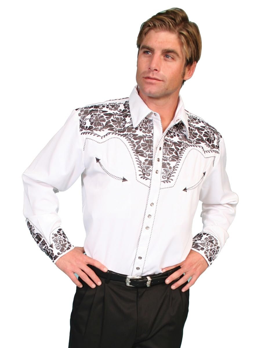 Scully Western Men's Floral Tooled Embroidered Snap Front Shirt - Pewter