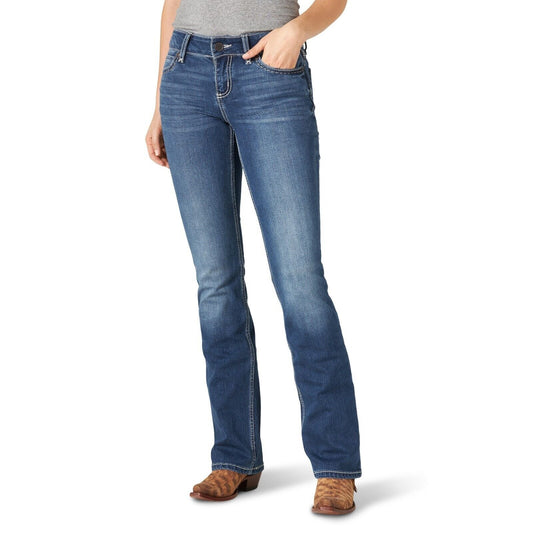 Wrangler Women's Retro Mae Mid Rise Stretch Boot Cut Jean Comfort Wash Dark New