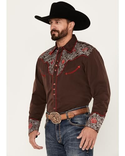 Scully Men's Rose Embroidered Long Sleeve Snap Shirt