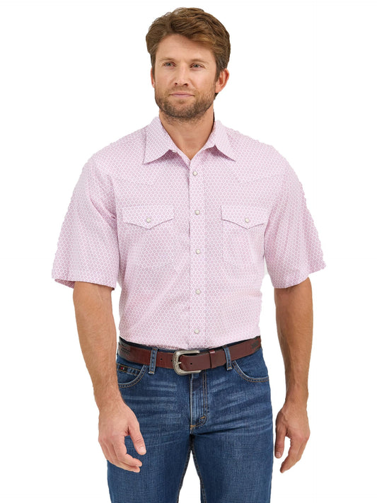 Wrangler Pink Sangria Burst Men's 20X Competition Short Sleeve Western Snap Shirt 112365374