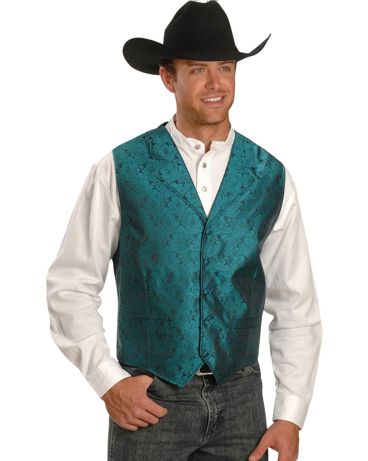 Scully Rangewear Men's Paisley Button Vest - Teal
