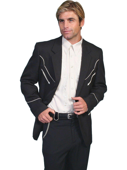 Scully Men's Western Coat with Solid Tonal Piping - White