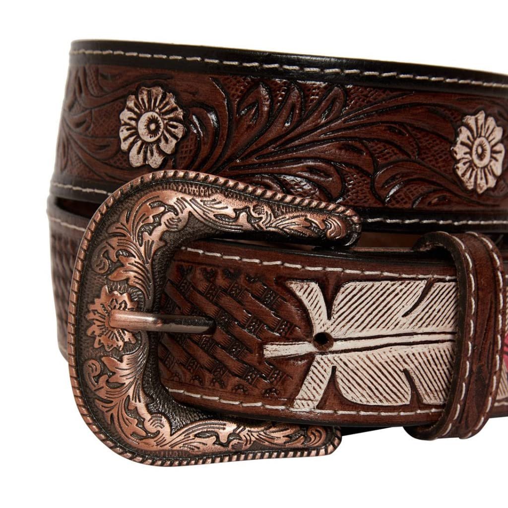 Myra Bag Pink Feather Hand-Tooled Leather Belt