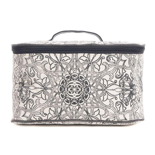 Myra Bag Makeup Bag for Women - Upcycled Western Canvas and Leather Cosmetic Toiletry Bag White