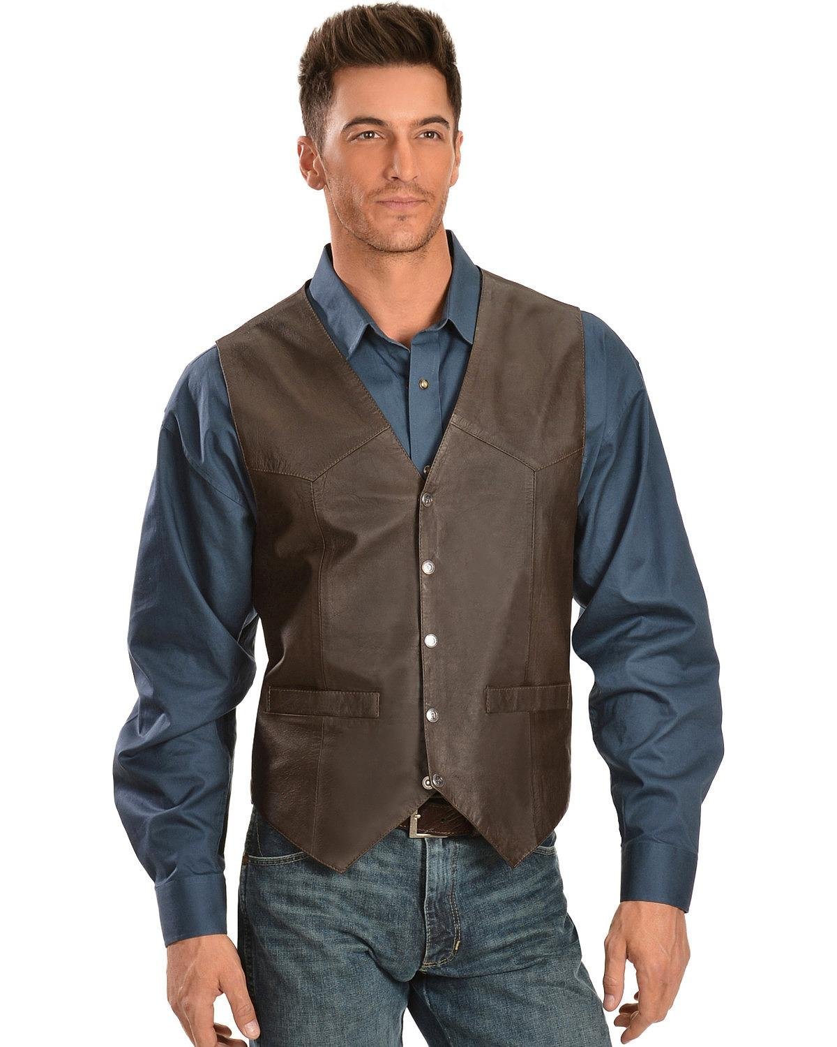 Scully Men's Soft Touch Lambskin Leather Snap Front Vest - Brown