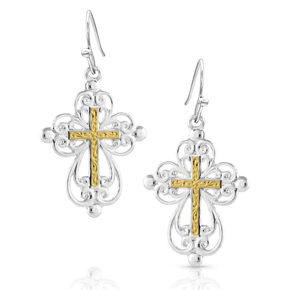 Montana Silversmiths Fancy Scroll Cross 2 Tone - Accessories Jewelry Earrings - Er5233