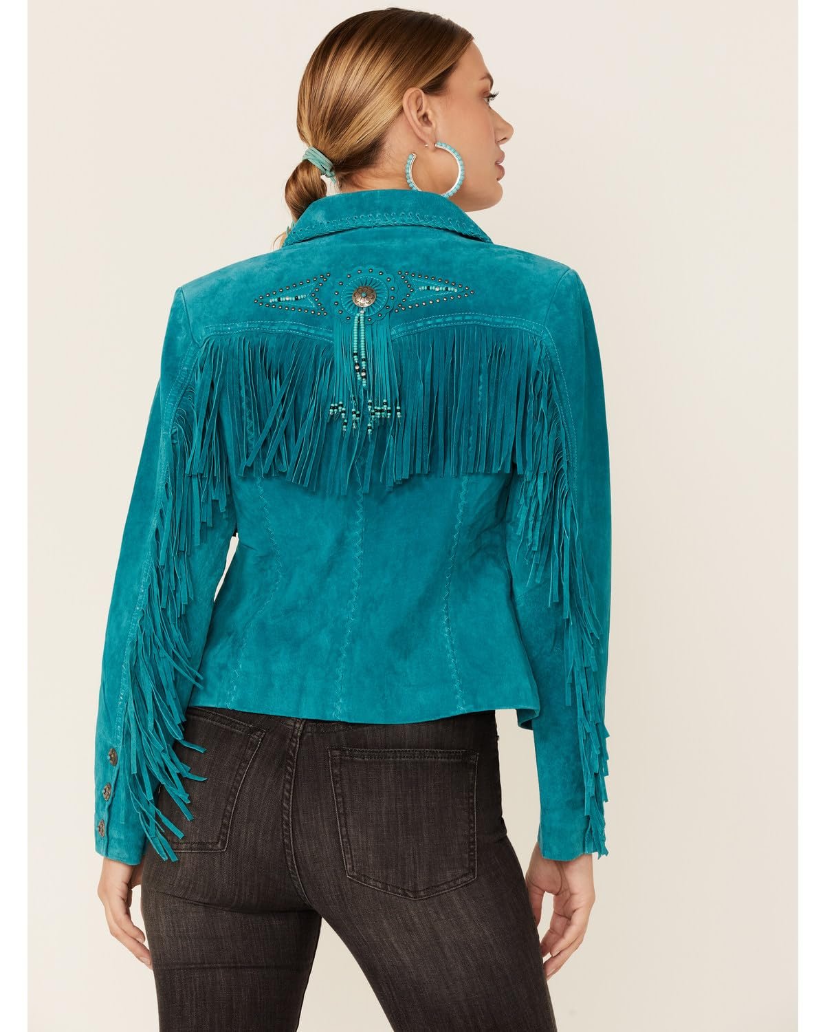 Scully Women's Fringe and Beaded Suede Leather Jacket - Turquoise