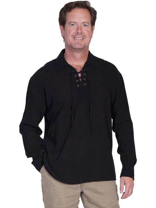 Scully Men's Cantina Lace-Up Long Sleeve Shirt - Black