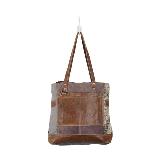 Myra Bag Women's Side Flora Print Canvas Tote Bag Zip Pocket Leather New