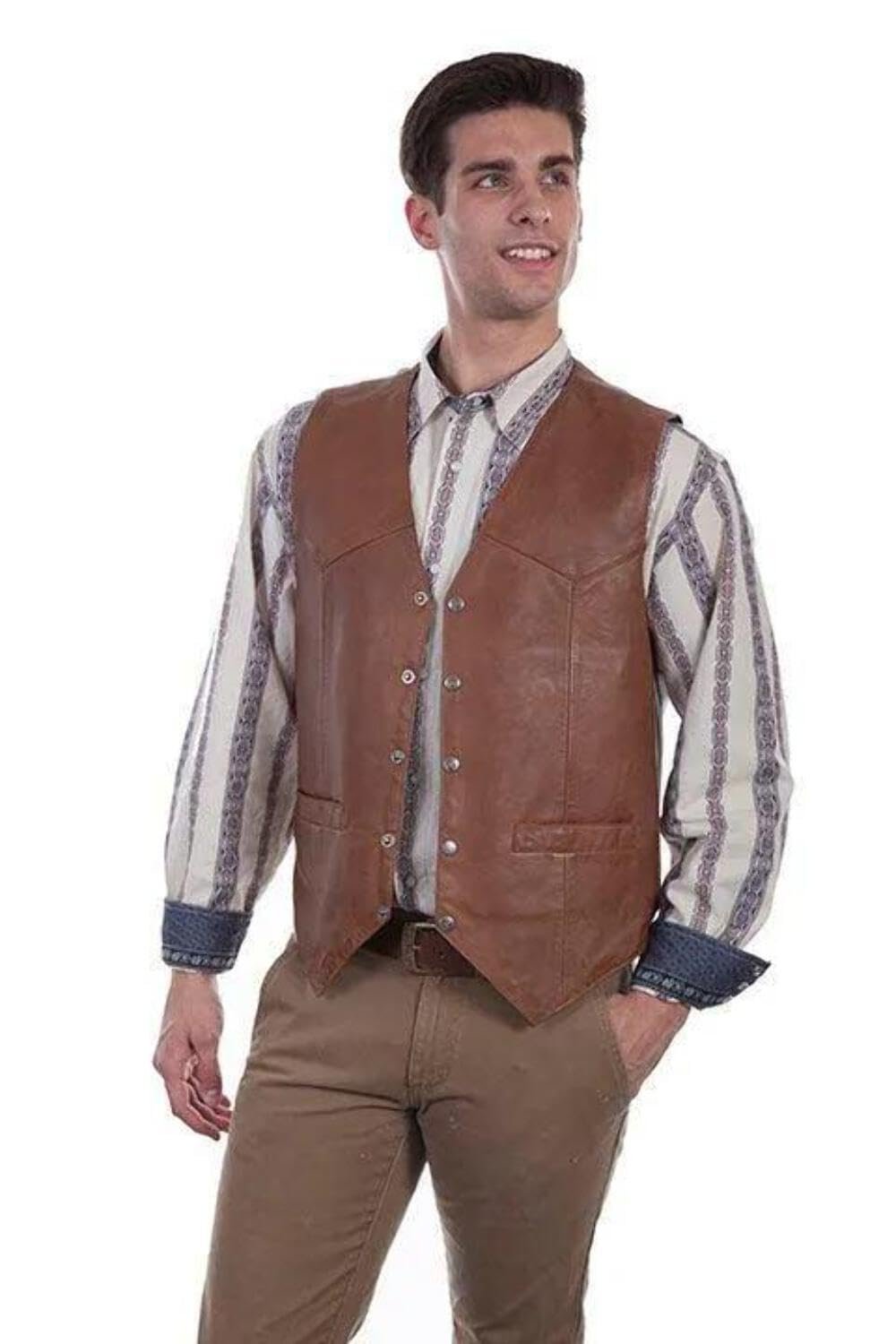 Scully Men's Soft Touch Lambskin Leather Snap Front Vest - Saddle Tan