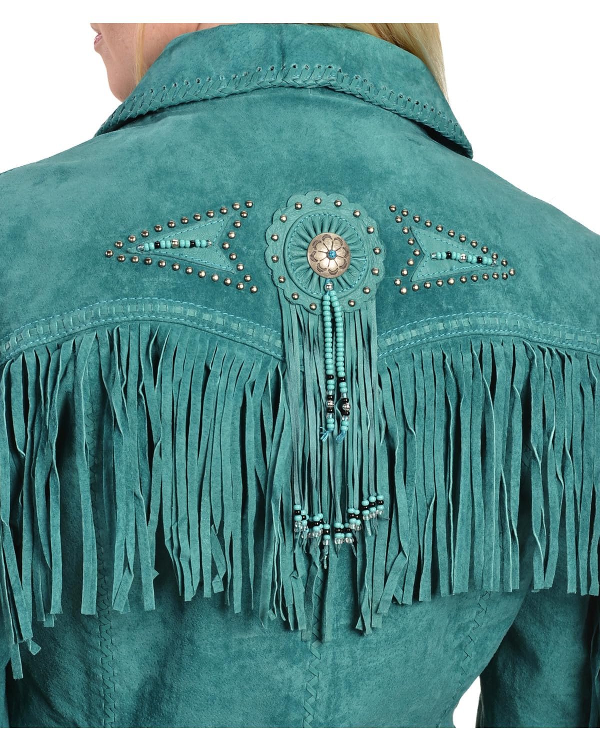 Scully Women's Fringe and Beaded Suede Leather Jacket - Turquoise