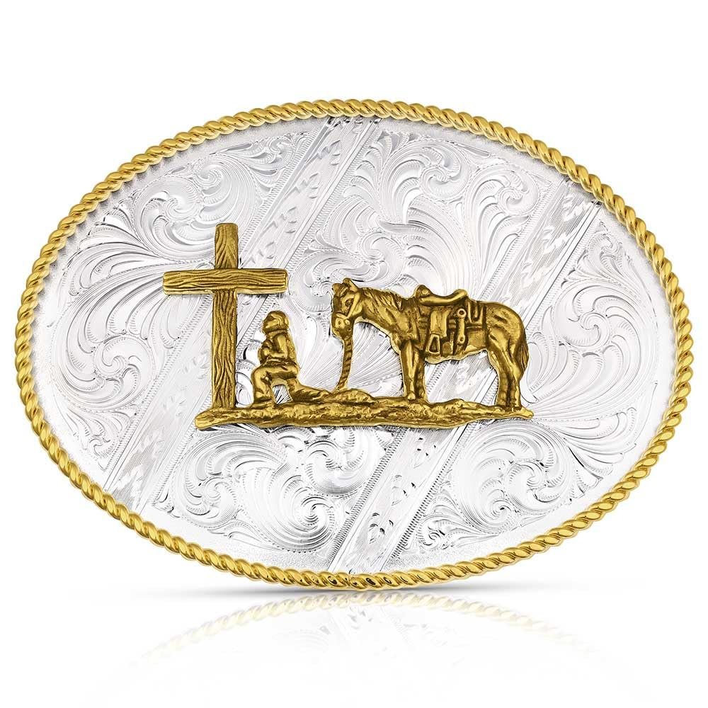 Montana Silversmiths Striking Engraved Christian Cowboy Belt Buckle
