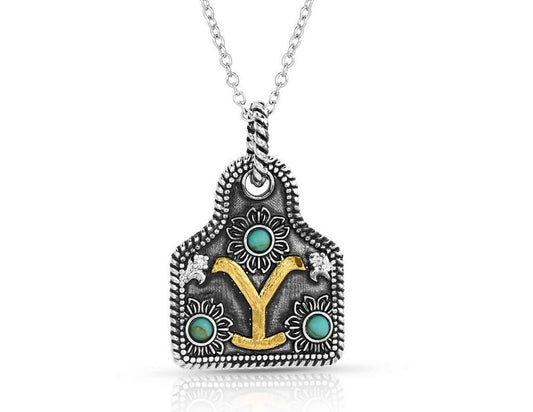 Montana Silversmiths Officially Licensed Yellowstone Necklace (Dutton Family Y Brand Cow Tag)