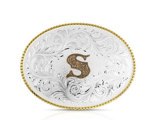 Montana Silversmiths Unisex Classic Western Oval Two-Tone Initial Belt Buckle S - 1255S One Size