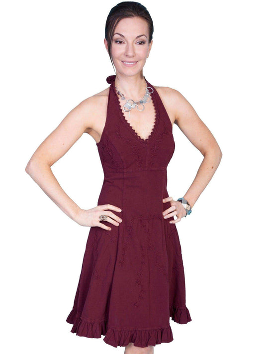 Scully Women's Peruvian Cotton Halter Top Cantina Mini Dress - Burgundy