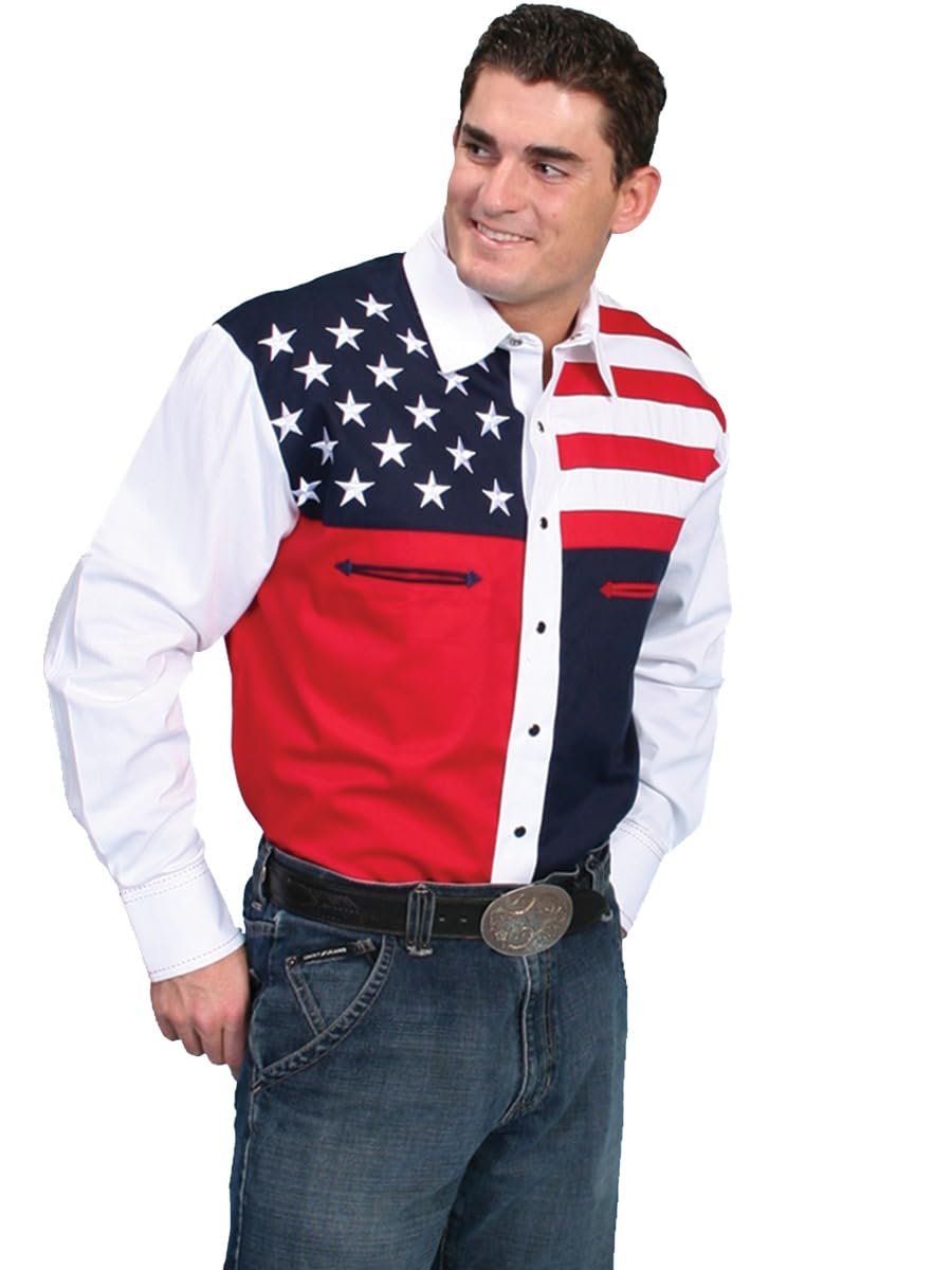 Scully Men's Patriot Colorblock Long Sleeve Snap Shirt