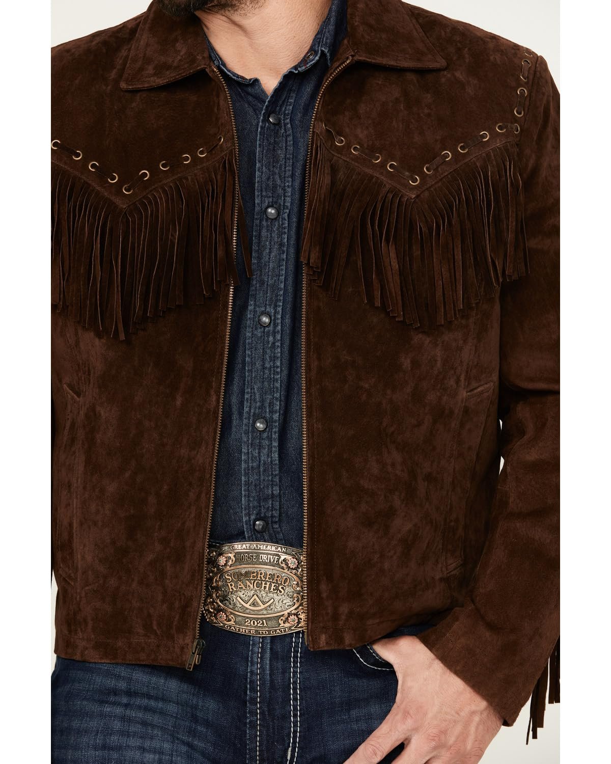 Scully Men's Boar Suede Fringe Leather Jacket - Chocolate