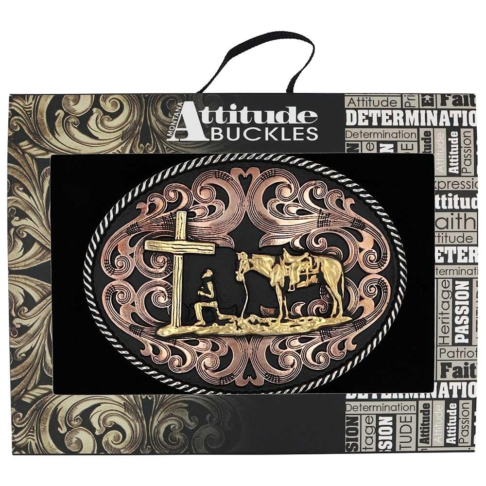 Montana Silversmiths Tri-tone Christian Cowboy Belt Buckle