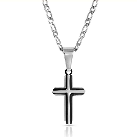 Montana Silversmiths Christian Faith Cross Men's Necklace (Strength of Faith) Silver 24/ inches NC3092