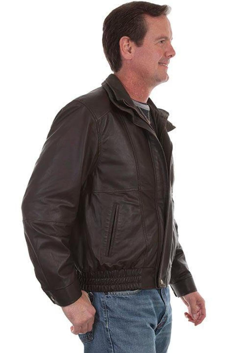 Scully Men's Leather Double Collar Featherlite Jacket - Chocolate/Olive