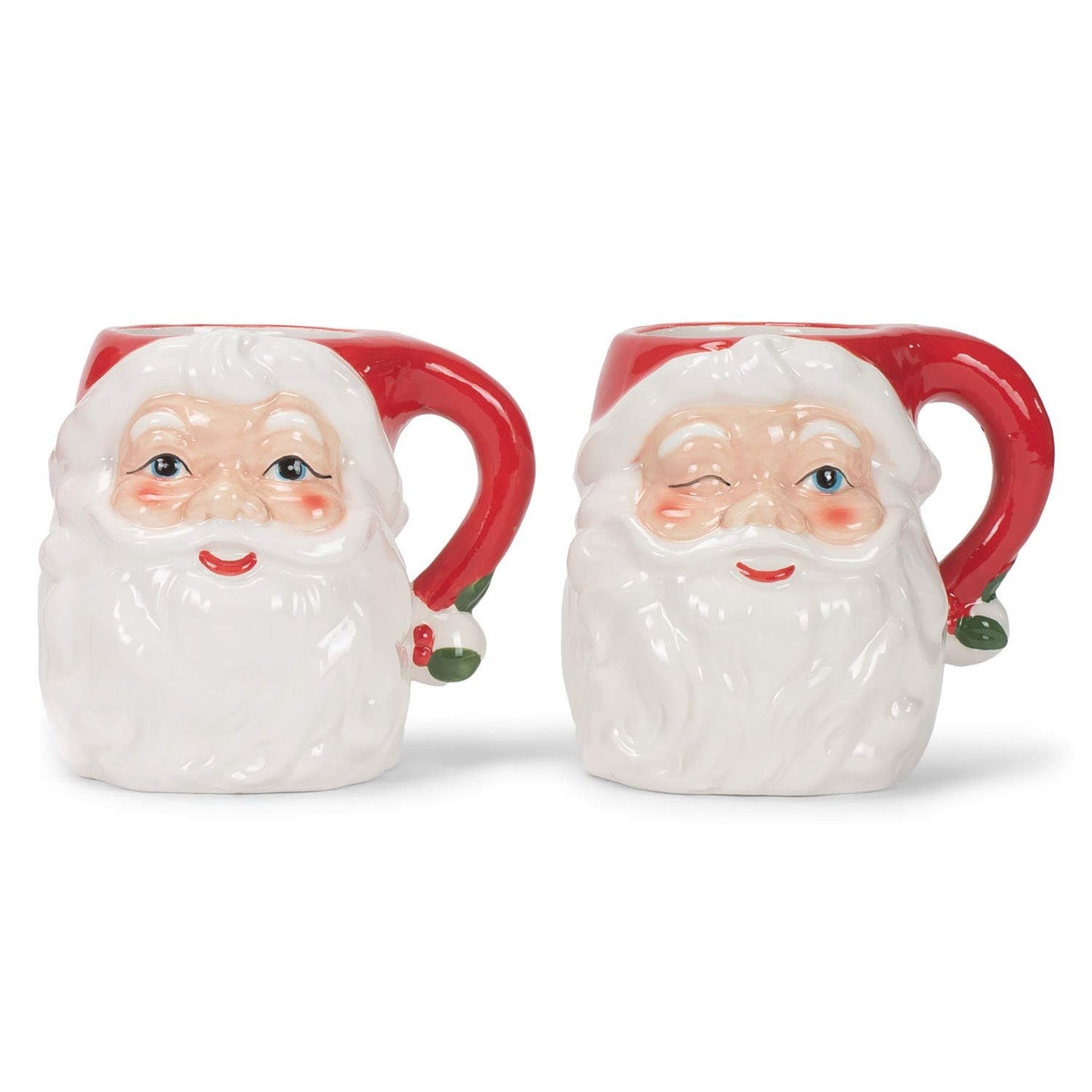 Vintage Winking and Smiling Santa Face Mug Set