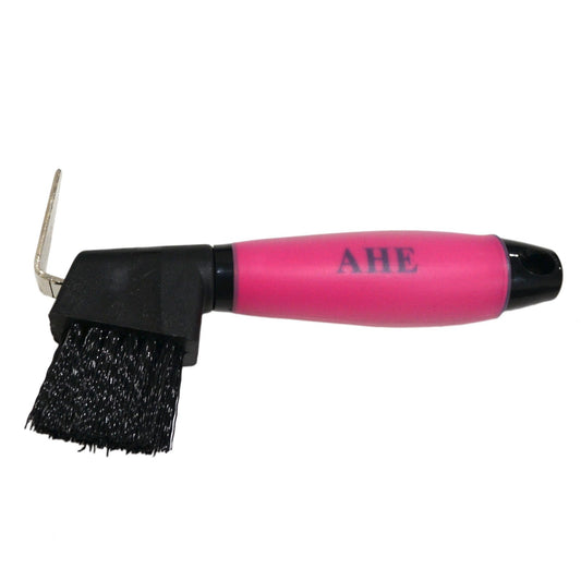 AHE Gel Handle Hoof Pick Brush with 1" PP Bristles (Black/Hot Pink)
