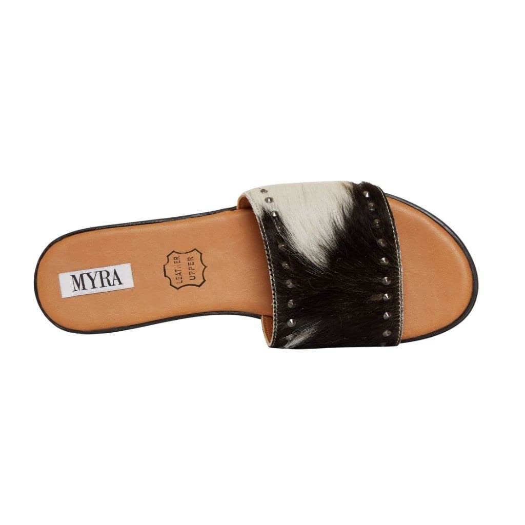 Myra Bag Silver Studded Fur Leather Flats