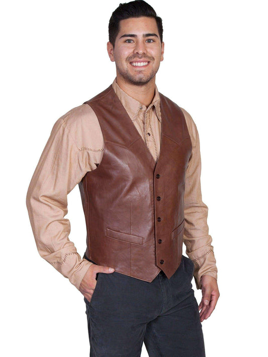 Scully Men's Lamb Leather Western Vest - Chocolate