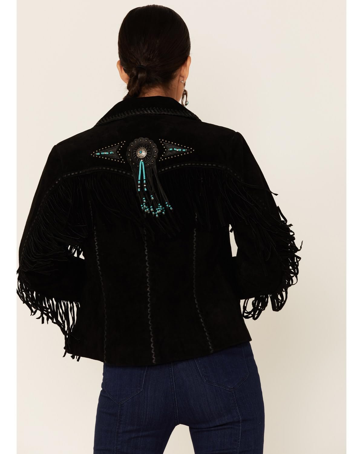 Scully Women's Fringe and Beaded Suede Leather Jacket - Black