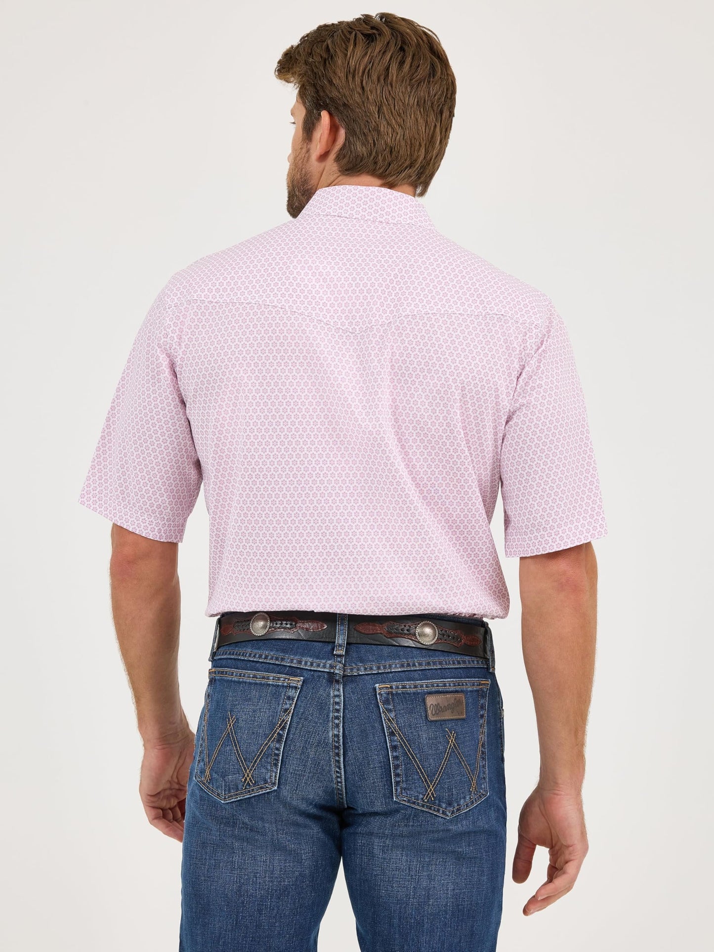 Wrangler Pink Sangria Burst Men's 20X Competition Short Sleeve Western Snap Shirt 112365374