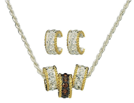 Montana Silversmiths Women's Topaz Crystal Triple Rings Necklace And Earrings Silver One Size