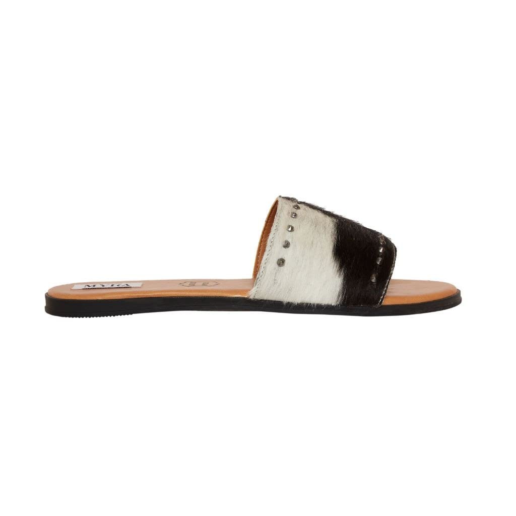 Myra Bag Silver Studded Fur Leather Flats
