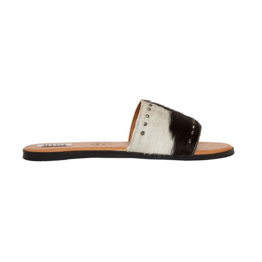 Myra Bag Silver Studded Fur Leather Flats
