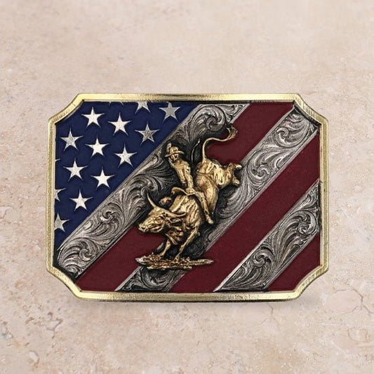 Montana Silversmiths Patriot Bull Rider Attitude Buckle