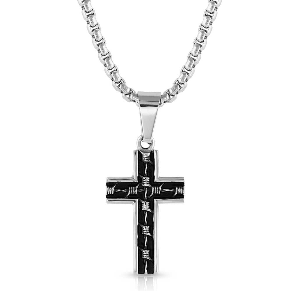 Montana Silversmiths Necklace Men Barbed Wire Cross Pendant 24" NC5602