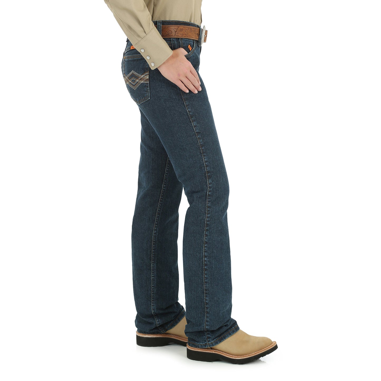 Wrangler Riggs Workwear womens Fr Western Mid Rise Boot Cut jeans, Blue Stone, 7W x 34L US