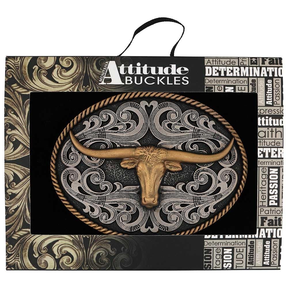 Montana Silversmiths Two-tone Longhorn Belt Buckle