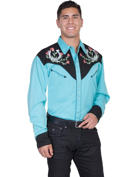Scully Men's Horseshoe and Rose Embroidered Snap Front Shirt