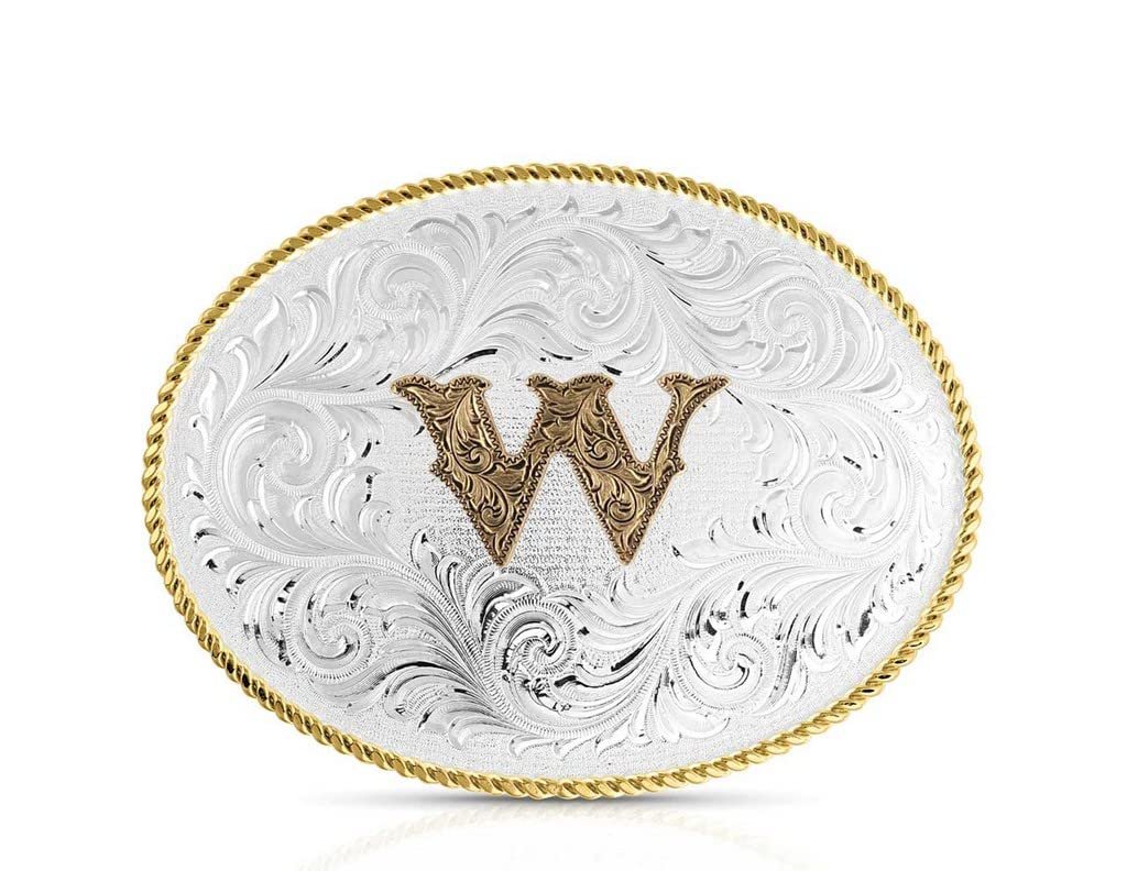 Montana Silversmiths Unisex Classic Western Oval Two-Tone Initial Belt Buckle W - 1255W One Size