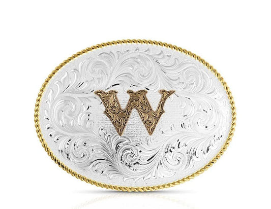 Montana Silversmiths Unisex Classic Western Oval Two-Tone Initial Belt Buckle W - 1255W One Size