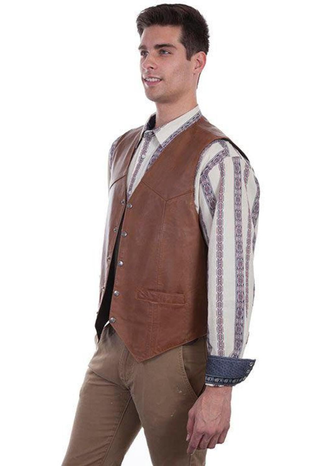 Scully Men's Soft Touch Lambskin Leather Snap Front Vest - Saddle Tan