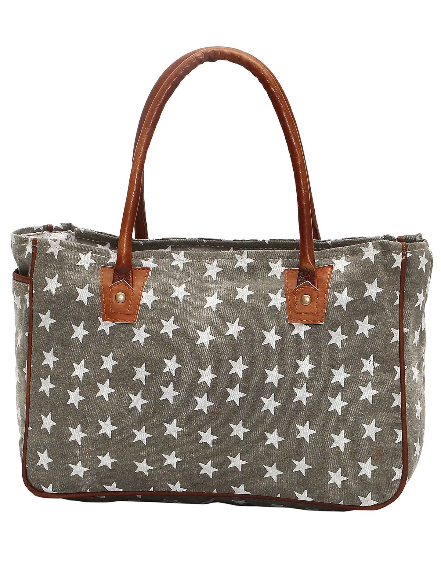 Myra Bag Women's Freedom Of Stars Grey Tote Bag Double Handle Canvas New
