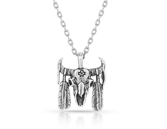 Montana Silversmiths Necklace Womens Buffalo Skull Feather 21" NC5656